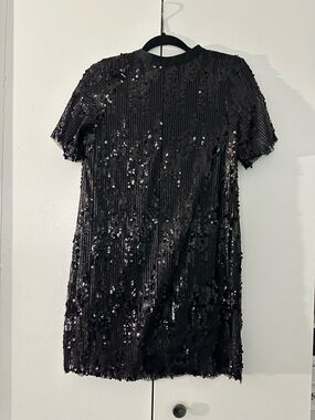 Zara Black Sequin Short Sleeve Shift Dress